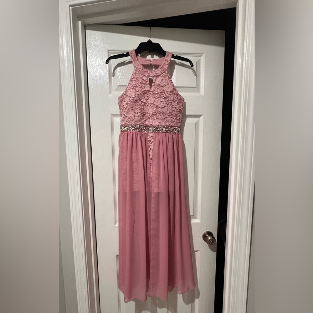 ECI Pink Embellished Sleeveless Gown for Prom